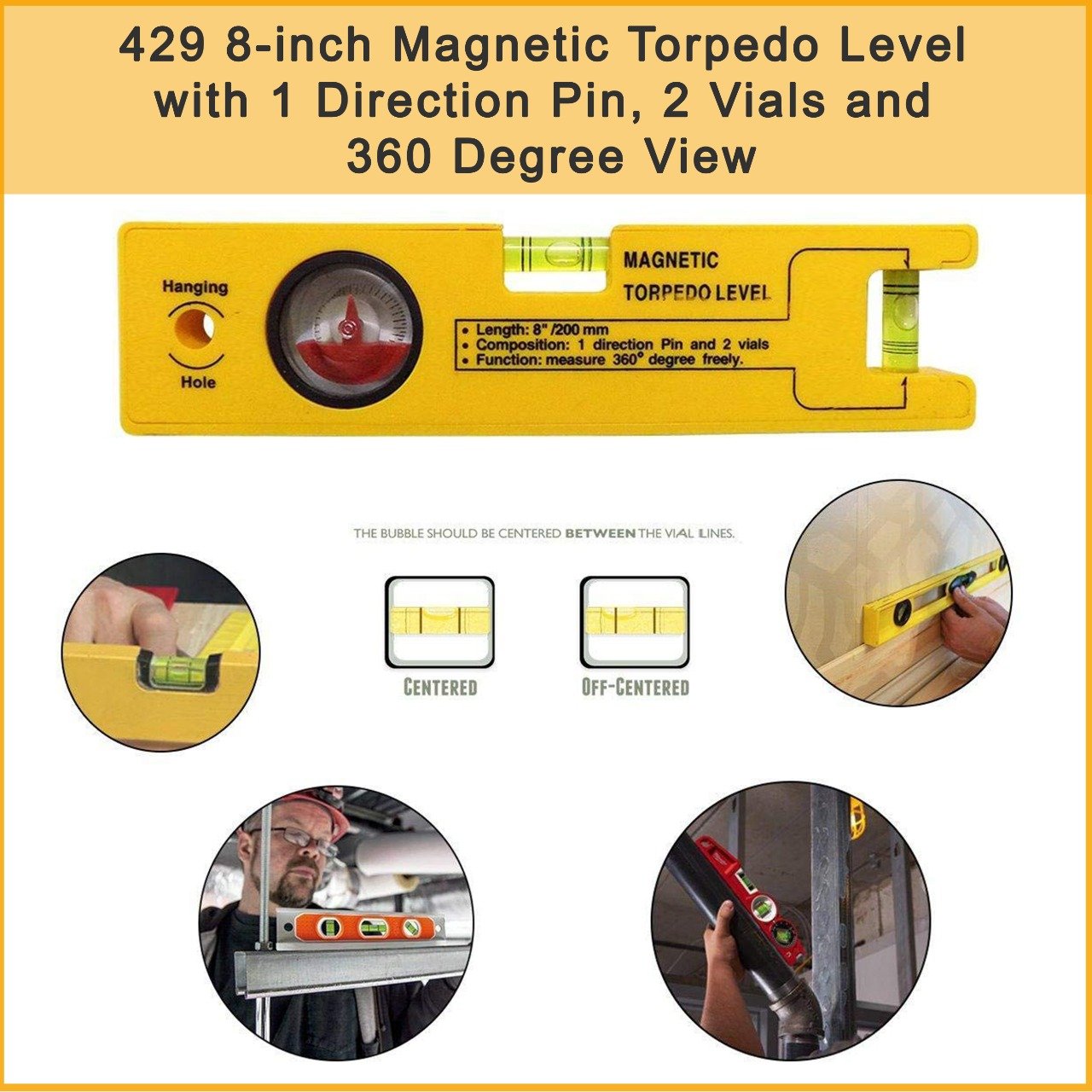 8-inch-magnetic-torpedo-level-with-1-direction-pin-2-vials-and-360-degree-view