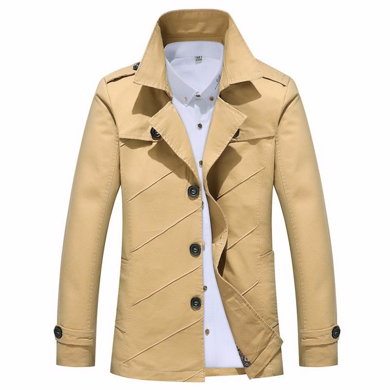 menslim-business-lapel-medium-longsolid-windbreaker-jacket