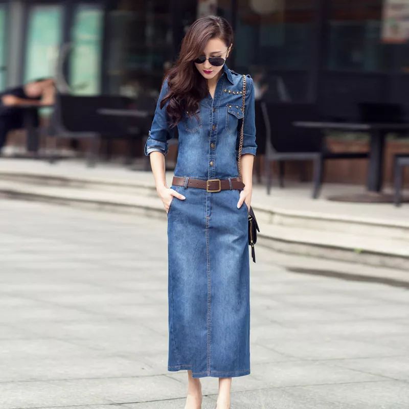 Glamlife Ravishing Monkey wash Denim Gown Dress for Women Dress Regular Fit Denim  Dress, Denim shirt